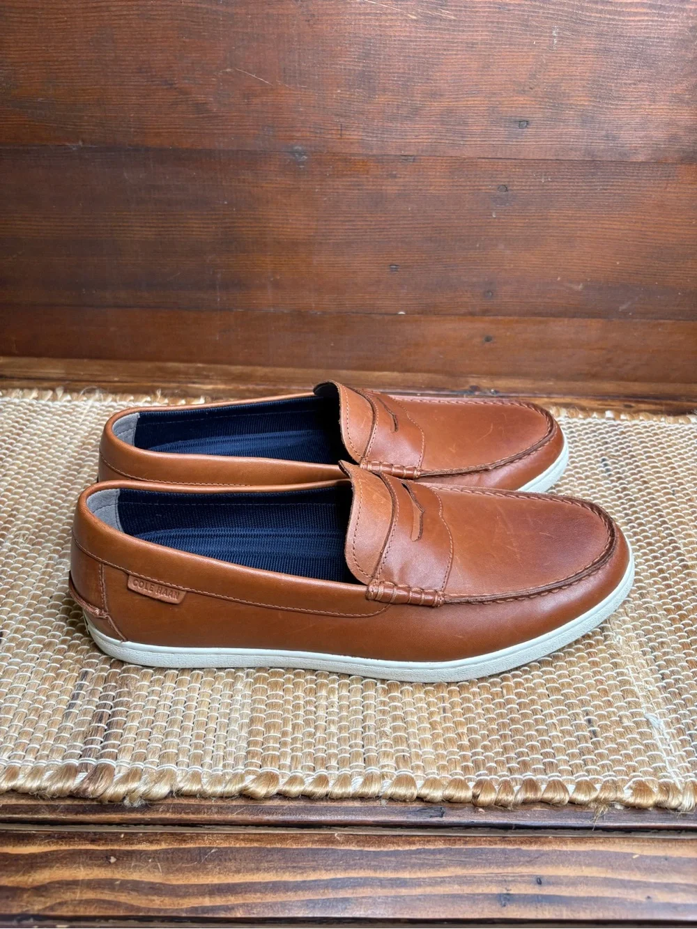 Cole Haan Men's Size 13M Cognac Brown Leather Loafers Rubber Sole Boat Shoes